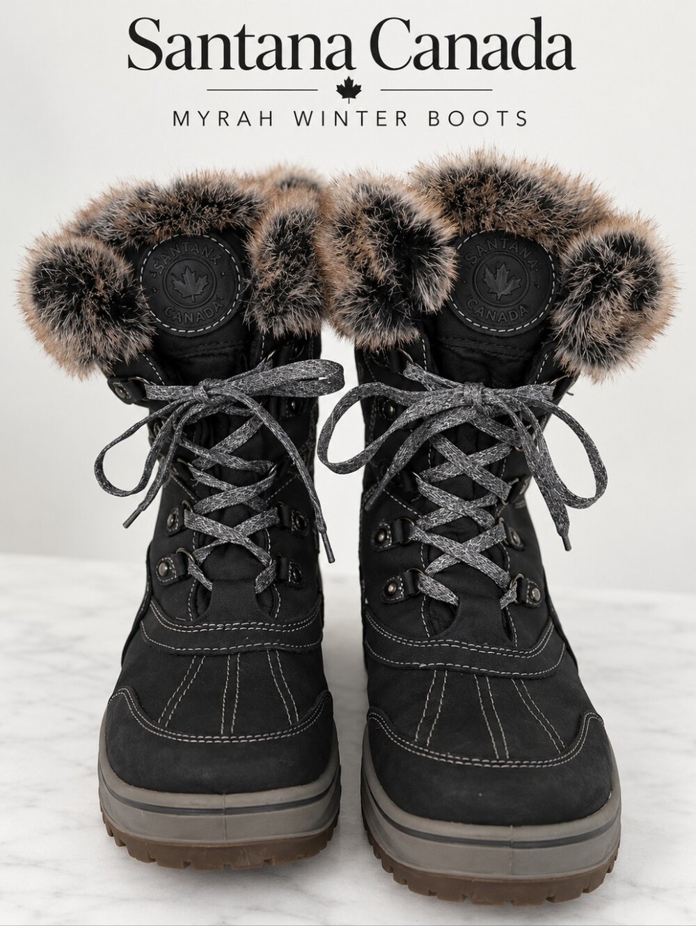 Santana Canada Myrah Winter Snow Boots EU 40 US 9.5-10 Black Faux Fur